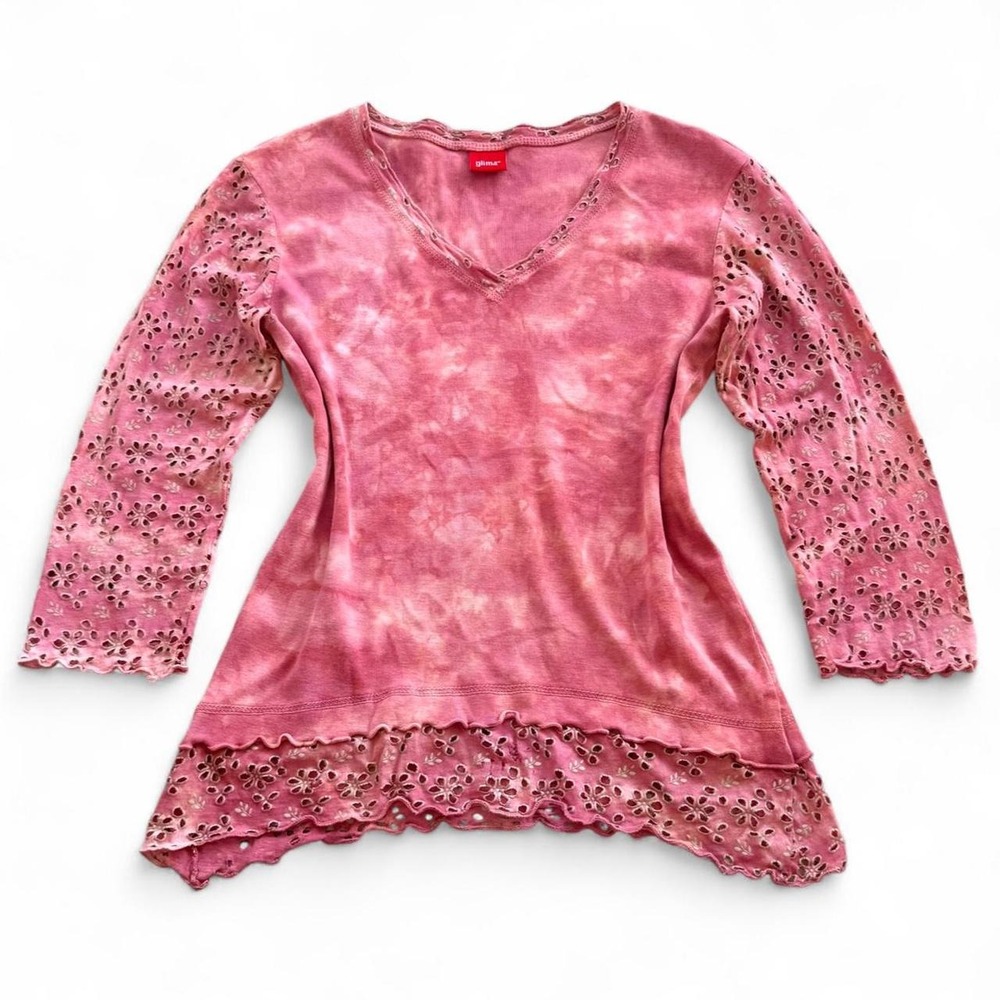 Y2K Glima Pink tie-dye boho coquette 3/4 long sleeve top